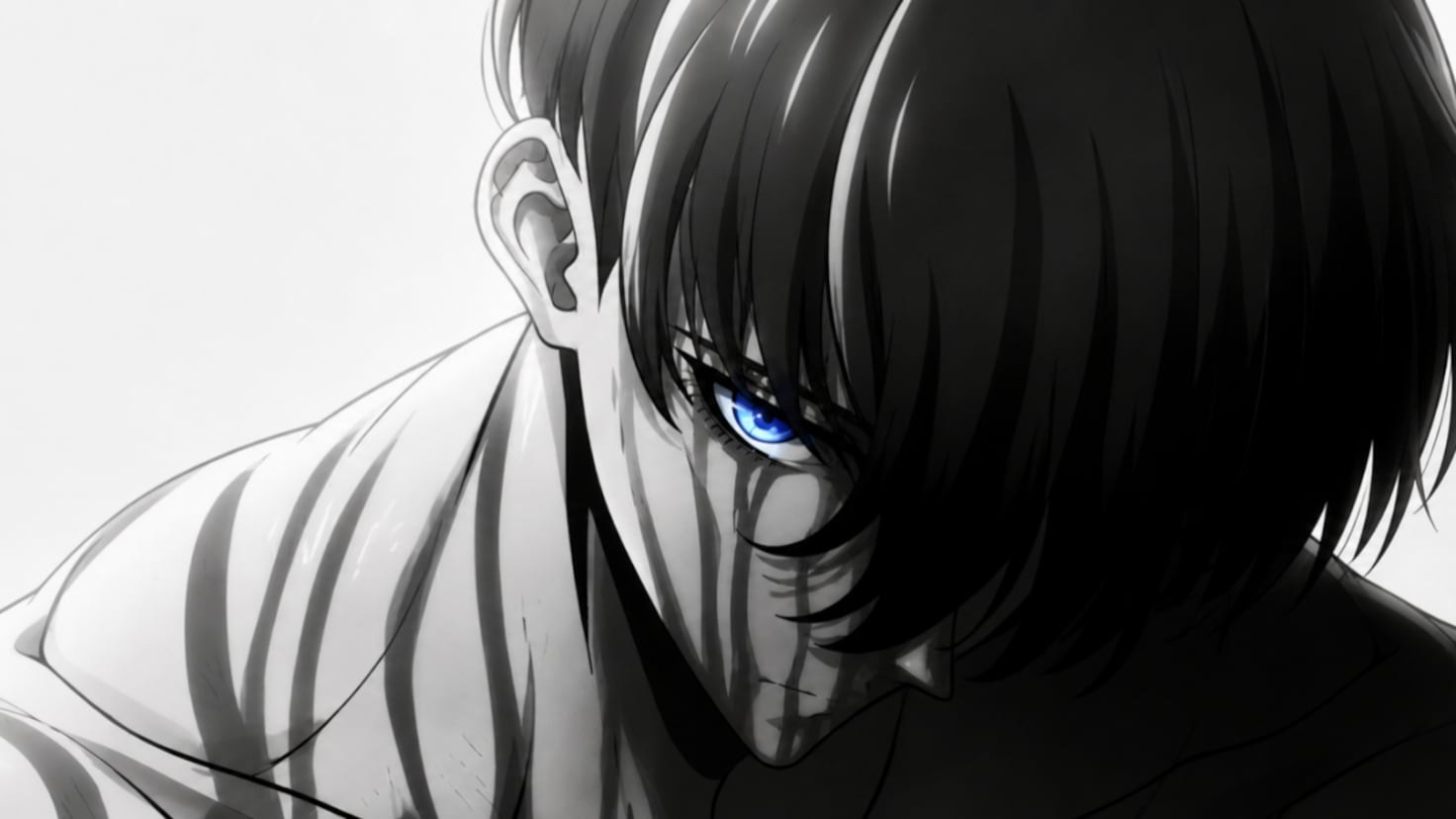 Solo Leveling promotional image showing Sung Jinwoo in a dark fantasy action setting.