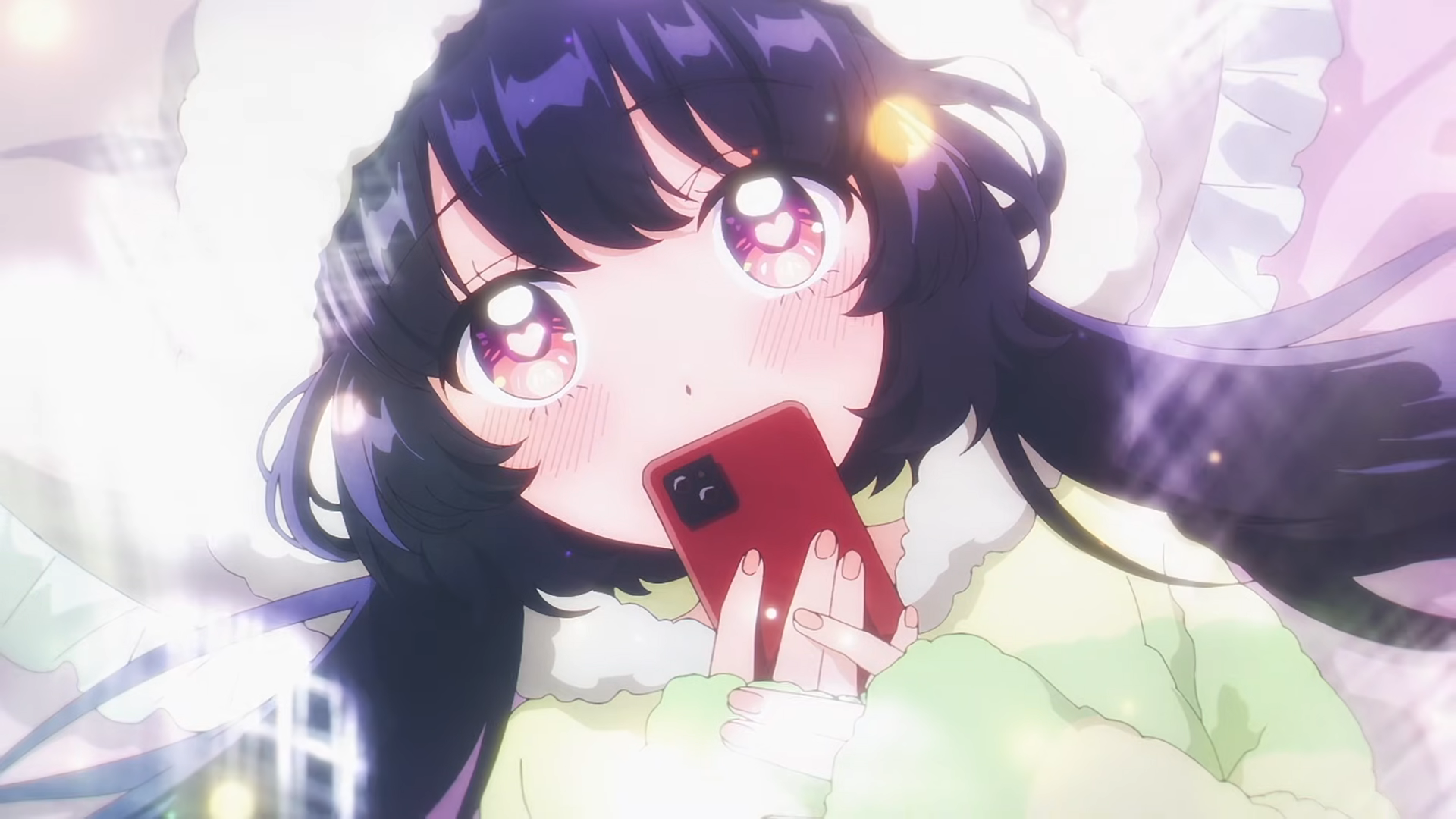 KAIJU GIRL CARAMELISE promotional still featuring Kuroe Akaishi holding a phone.