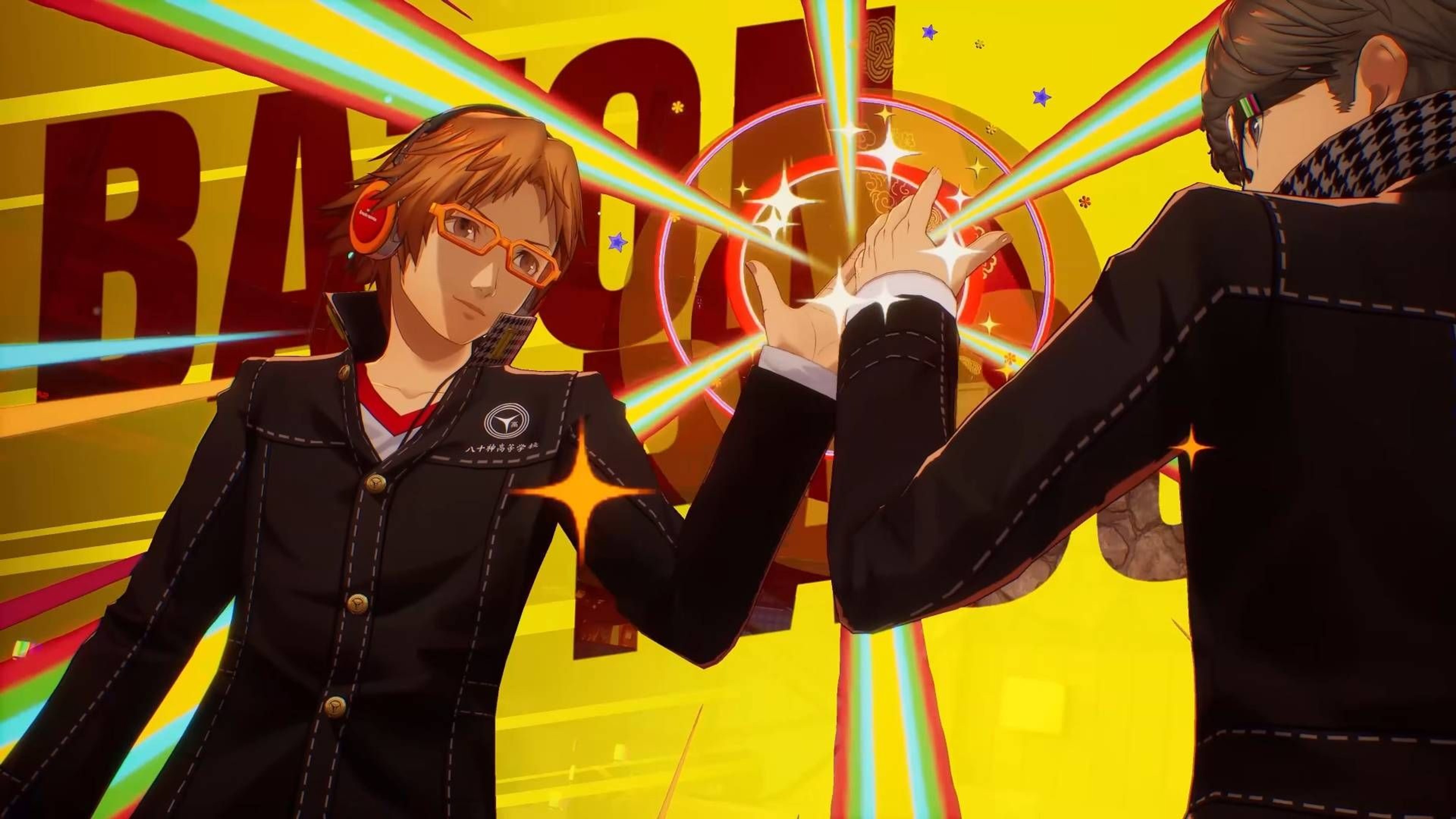 Yosuke and the Persona 4 protagonist high-five in Persona 4 Revival footage.