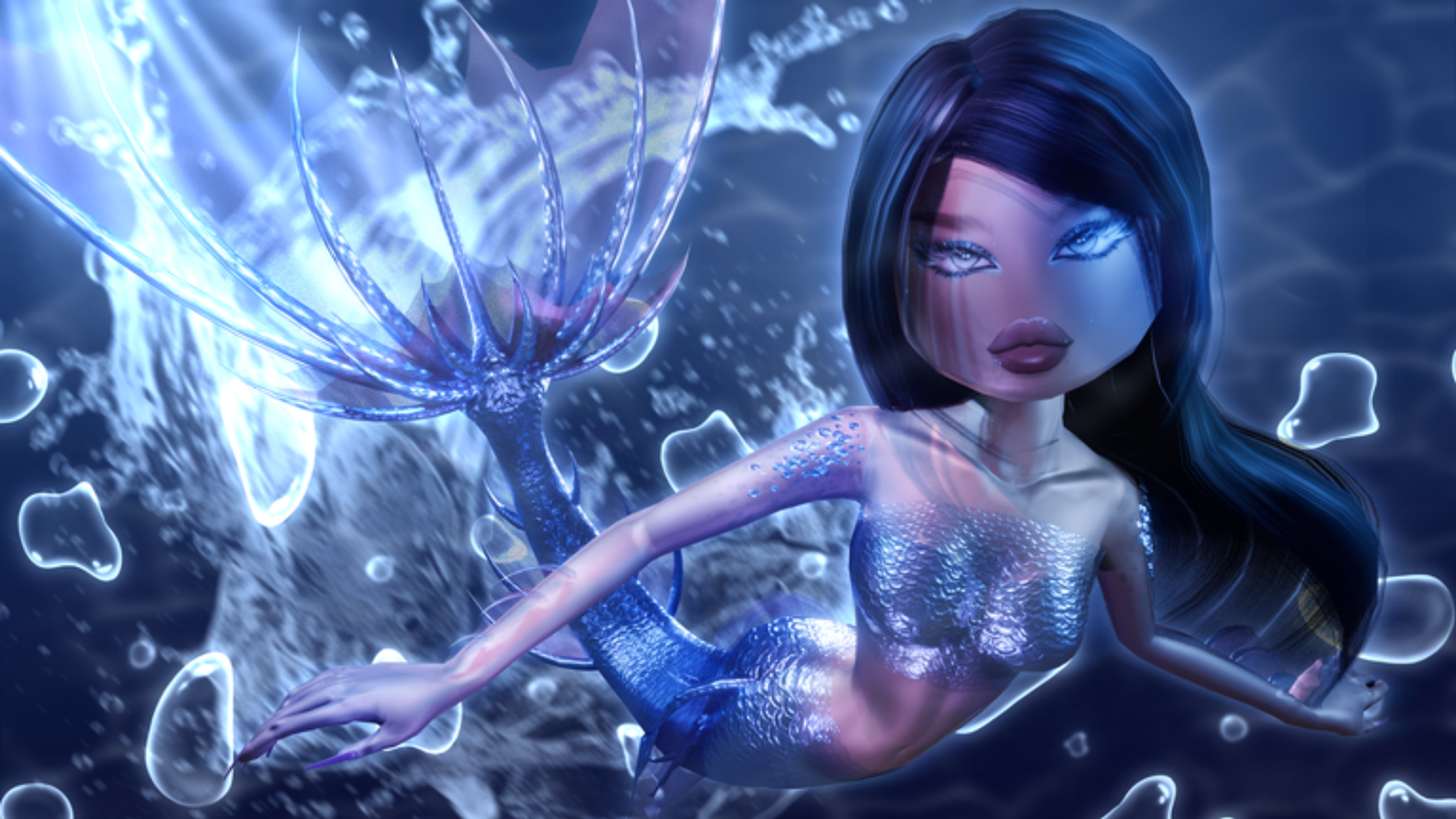 Dress To Impress character in a blue underwater mermaid look.