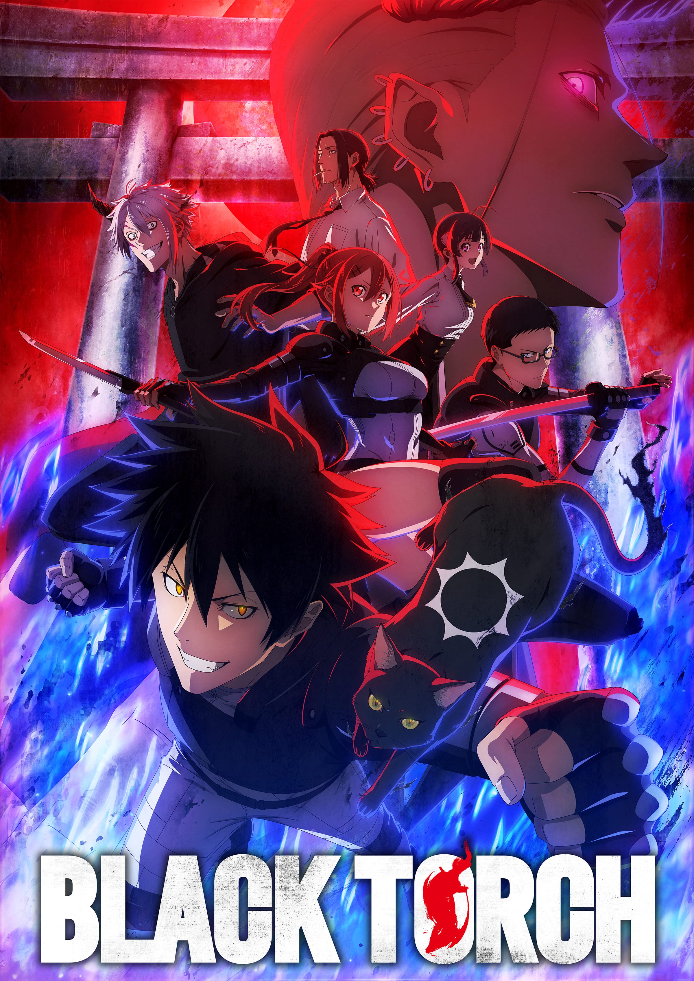 Official BLACK TORCH key visual featuring Jiro, Rago, and the supporting cast.