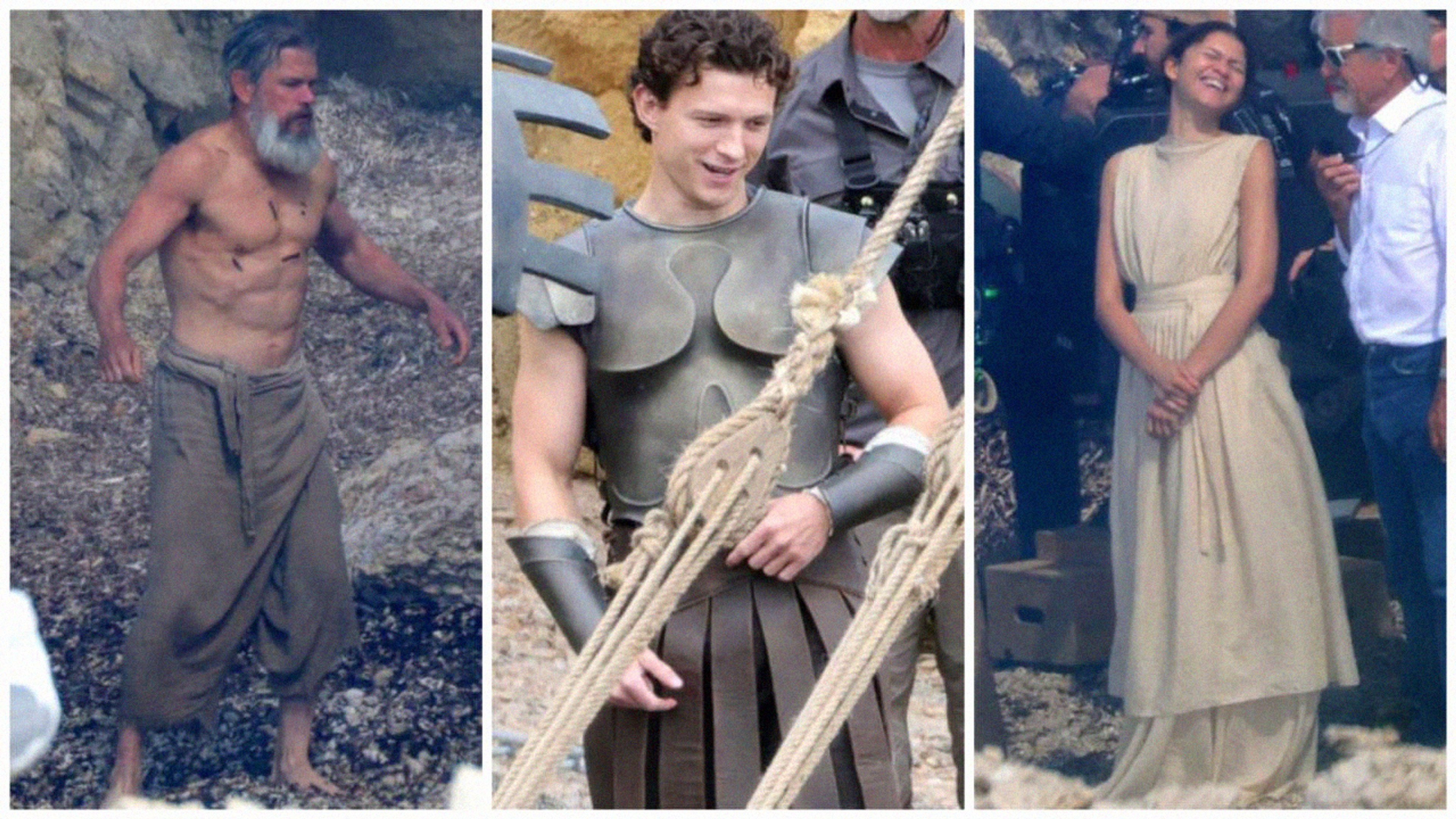 Cast of The Odyssey - Matt Damon, Tom Holland and Zendaya. 