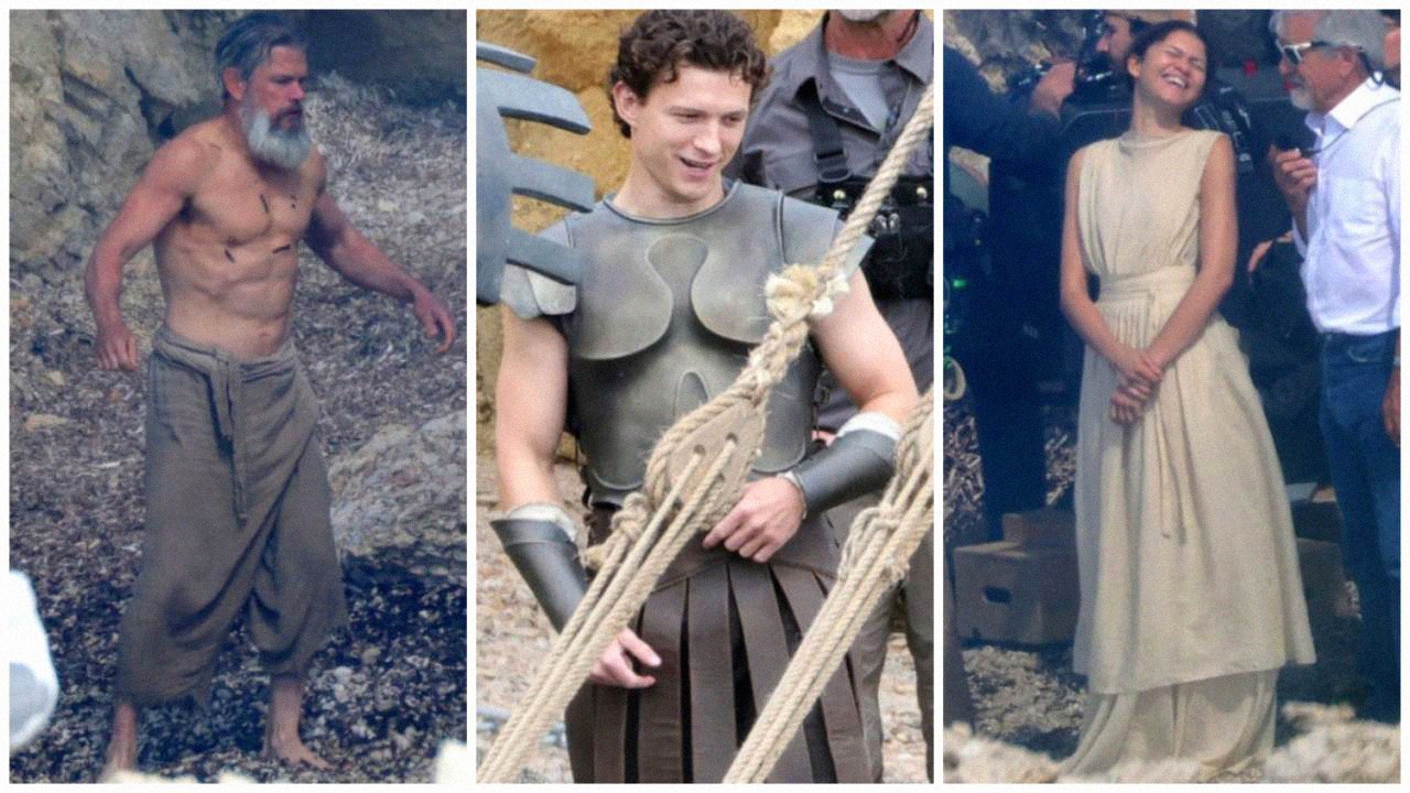 Cast of The Odyssey - Matt Damon, Tom Holland and Zendaya.