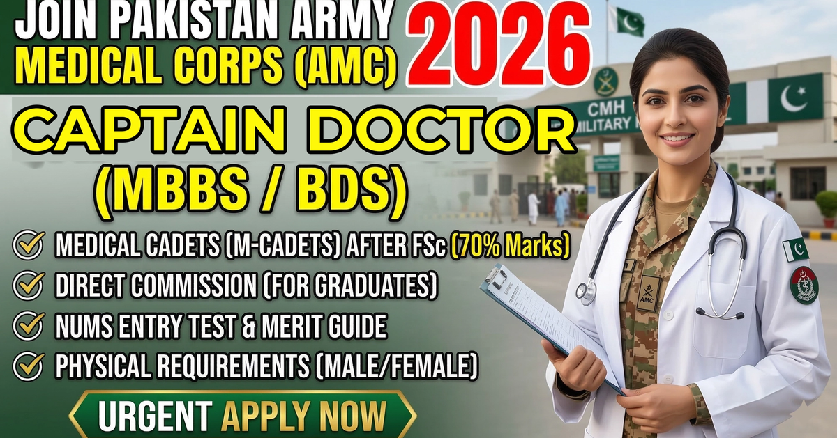 Pak Army Medical Corps (AMC) Jobs 2026: M Cadet aur GDMO Registration
