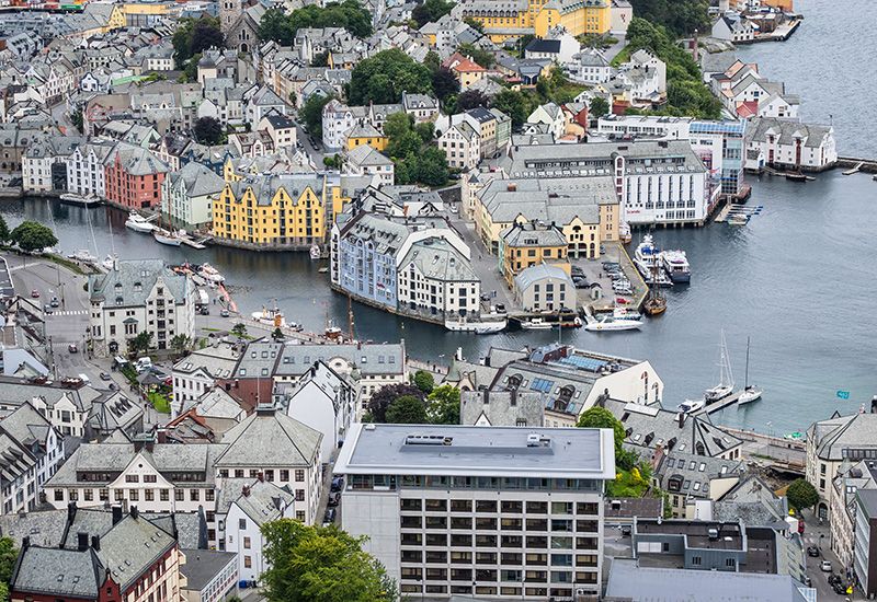 Deler av Ålesund sett fra lufta (www.colourbox.com)