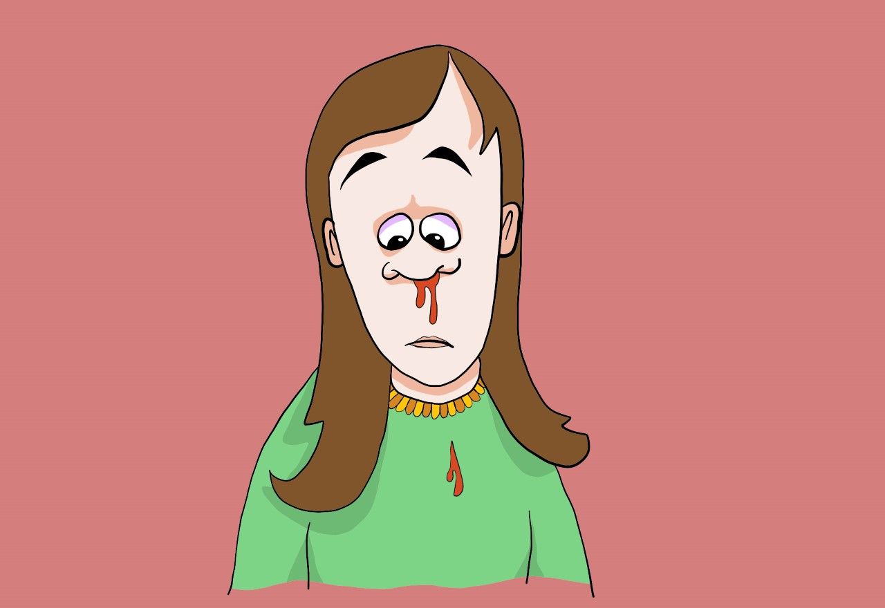 Tegning av jente som har neseblod (Illustrasjon: ung.no)