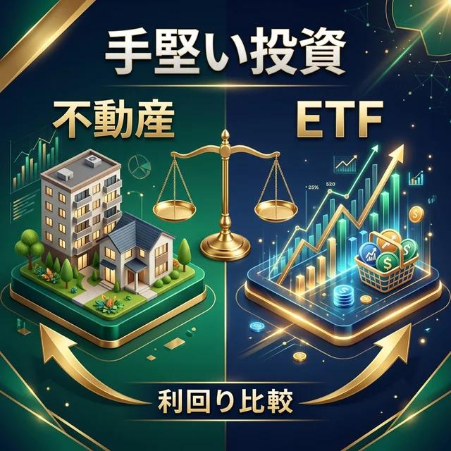手堅い投資としての不動産とETFの利回り比較イメージ