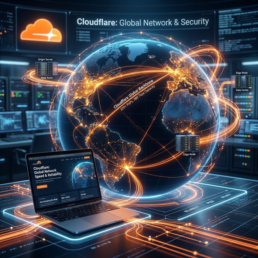 Cloudflareのグローバルネットワークと爆速配信をイメージしたビジュアル