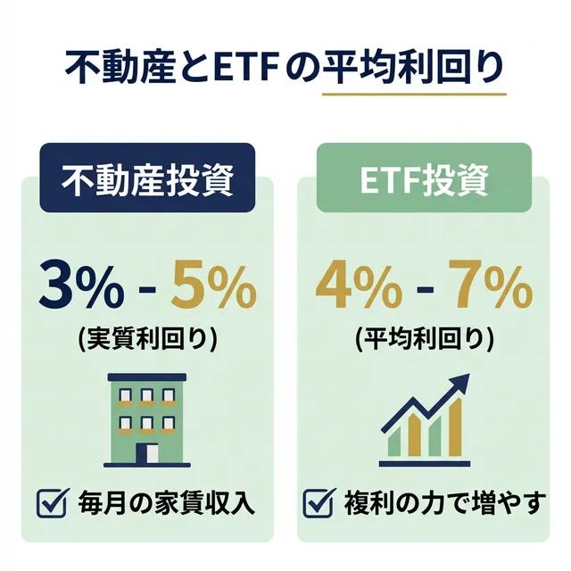 不動産投資とETFの平均利回りと特徴の比較