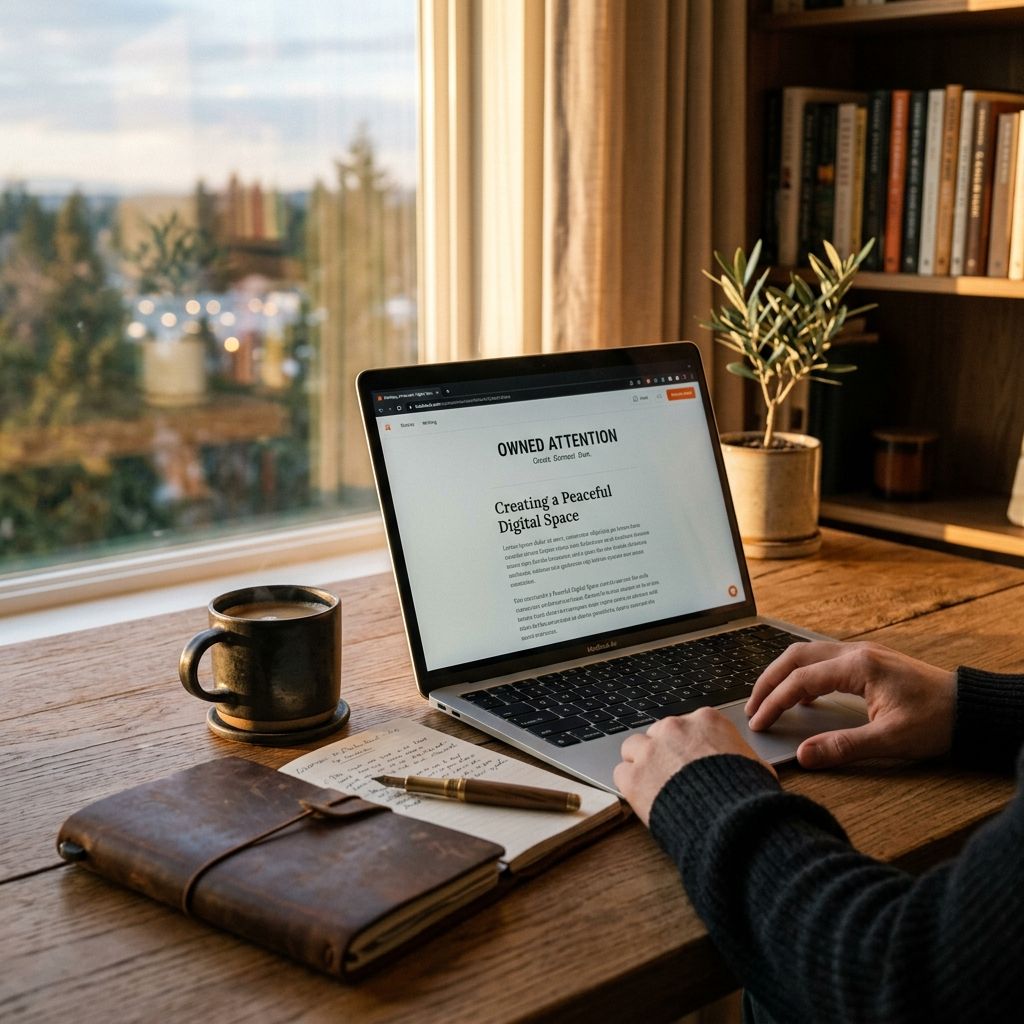 Nostalgic modern writing space with laptop and coffee