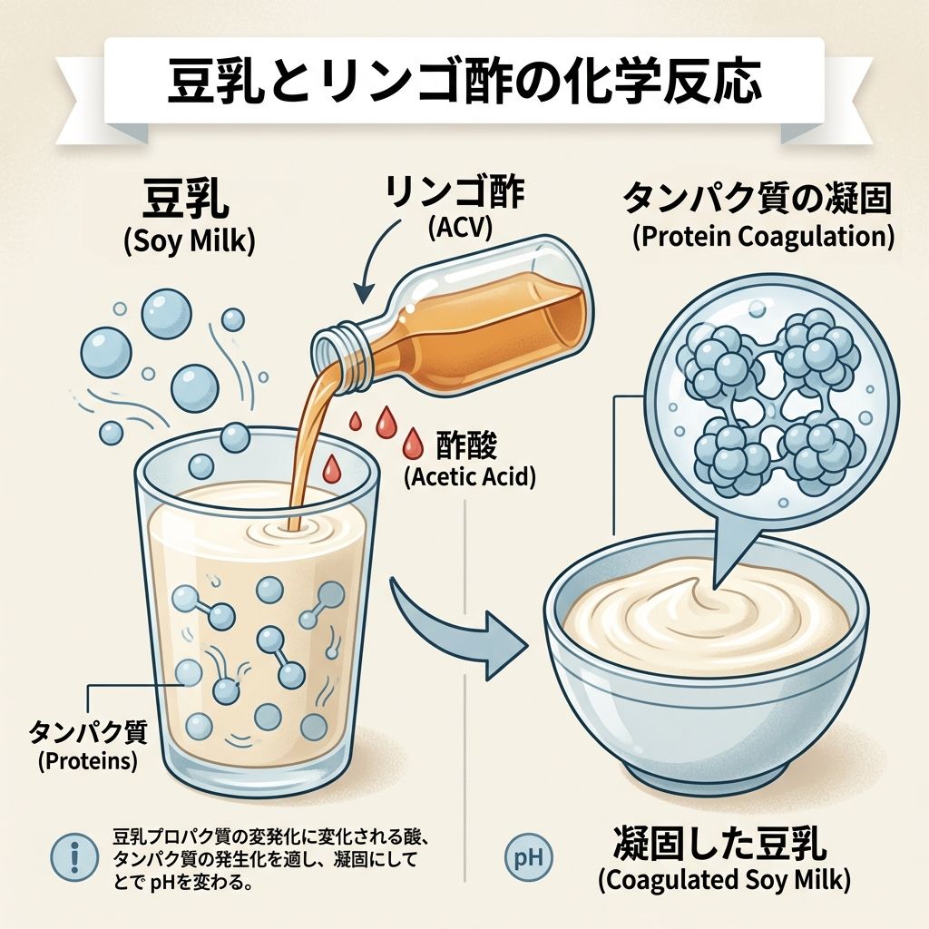 豆乳とリンゴ酢の化学反応図解
