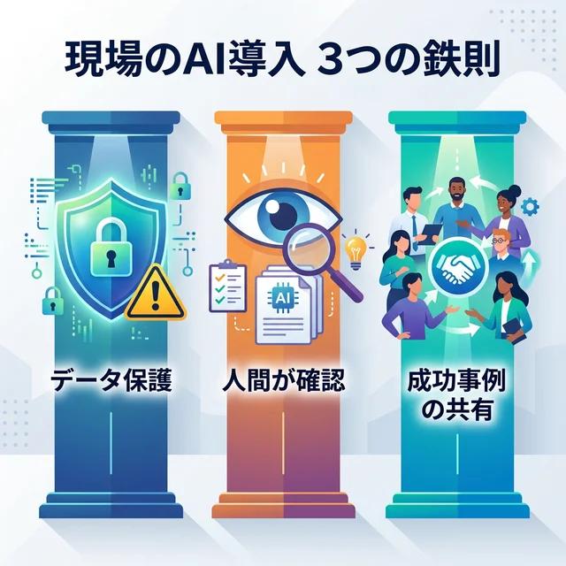 現場マネージャーが守るべきAI導入の3つの鉄則の図解