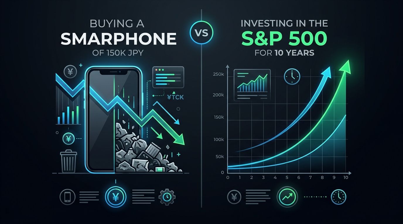 スマホ購入費用とS&P500投資の10年後の機会損失比較