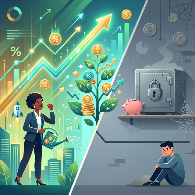 新NISAと銀行預金の資産増加の違いを表現したイラスト