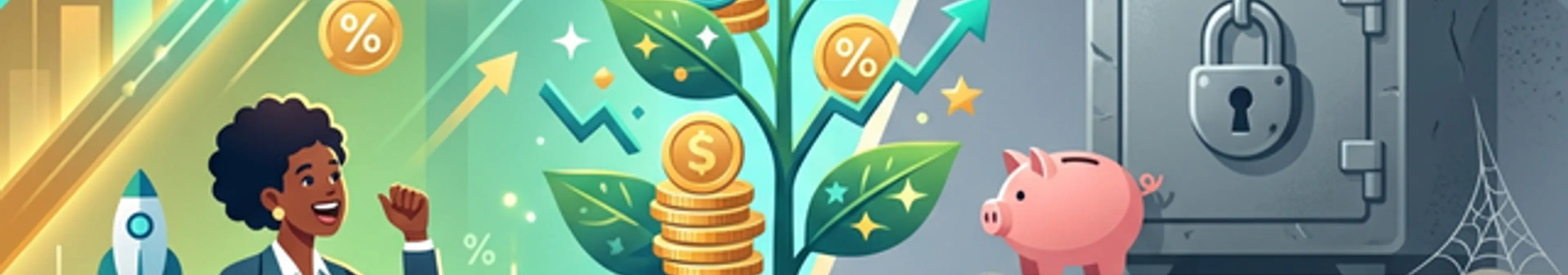 新NISAと銀行預金の資産増加の違いを表現したイラスト