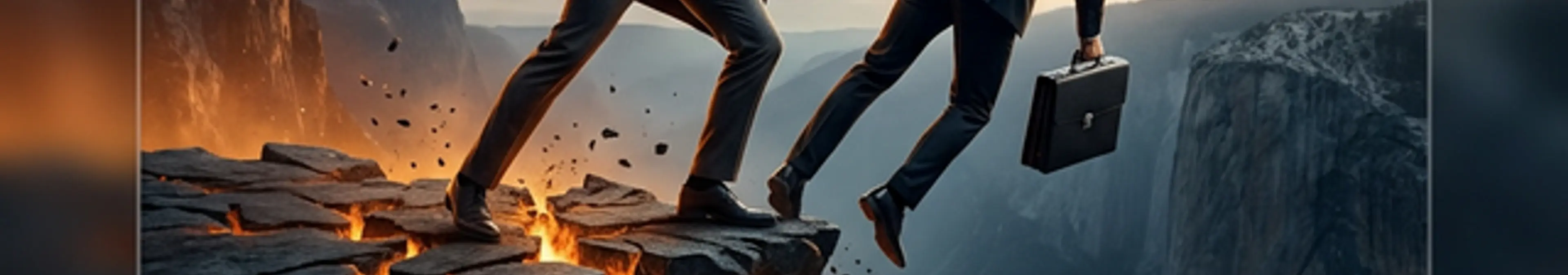 崖の上で他人を突き落とそうとしているが、自分の足元も崩れていることに気づかない人物の概念図