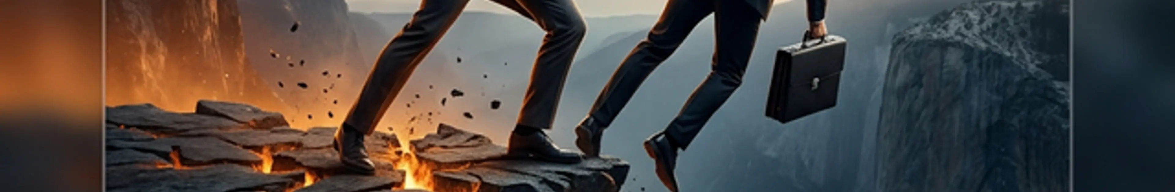 崖の上で他人を突き落とそうとしているが、自分の足元も崩れていることに気づかない人物の概念図