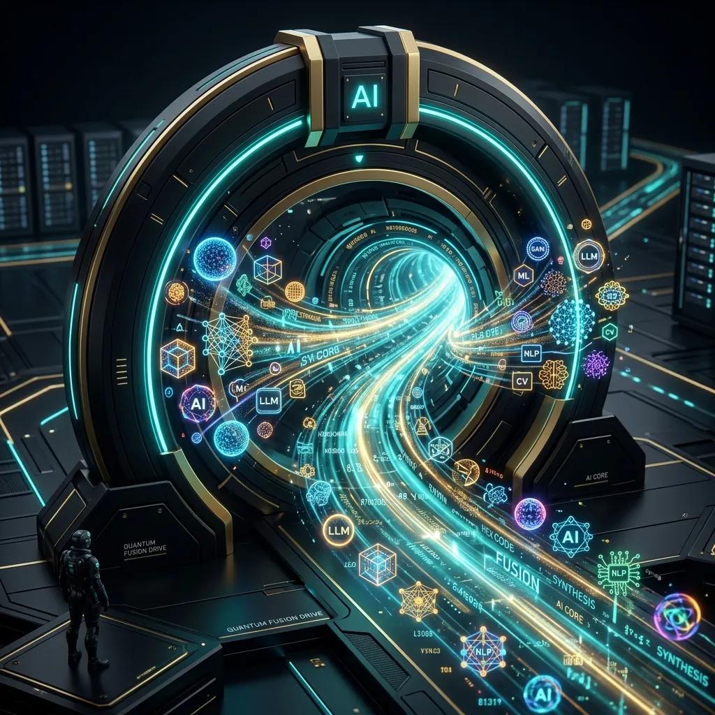 Futuristic digital gateway integrating various AI models