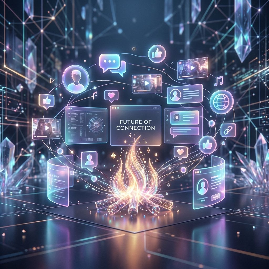 Futuristic network with digital campfire theme