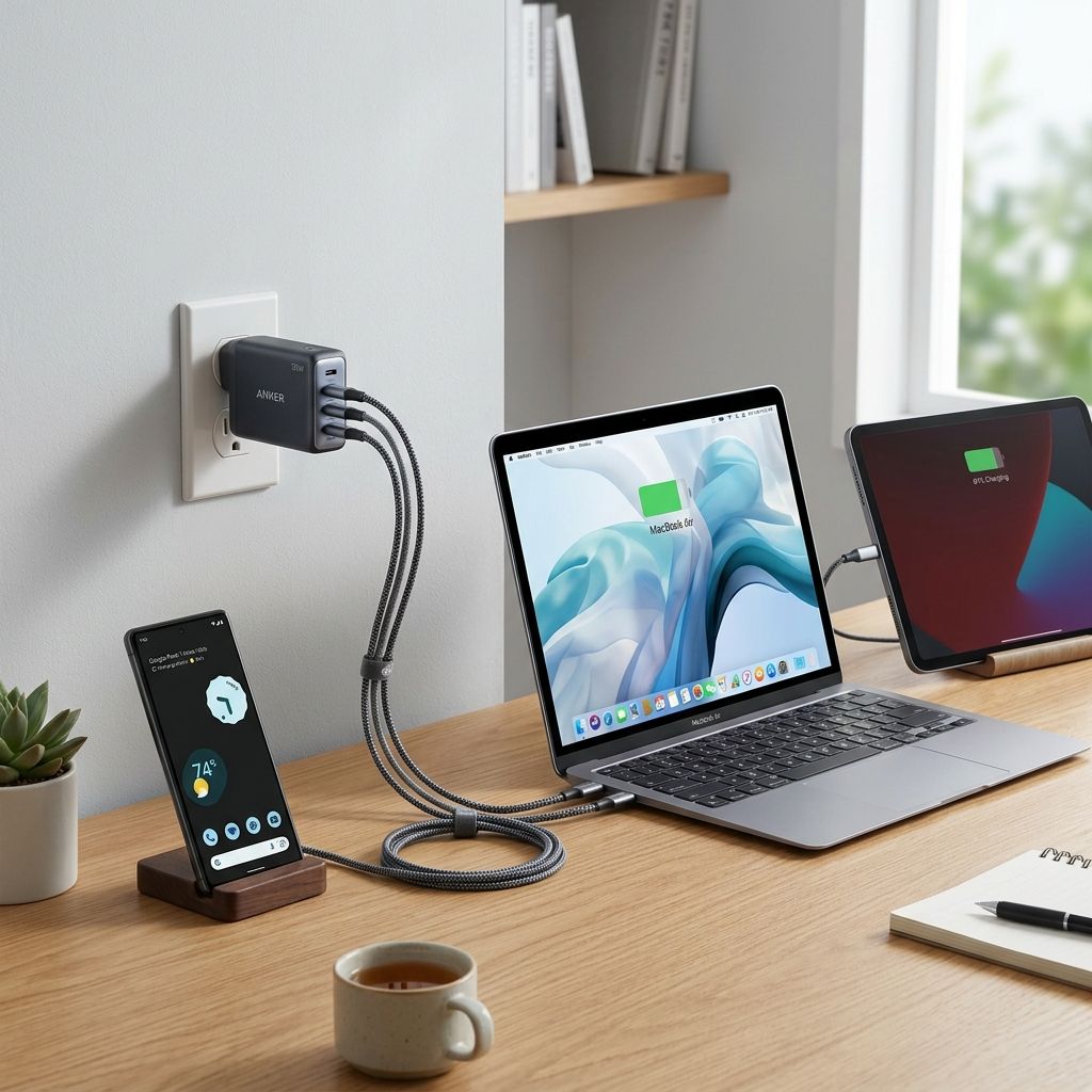 3つのデバイスを同時に充電するコンパクトなAnker 735充電器