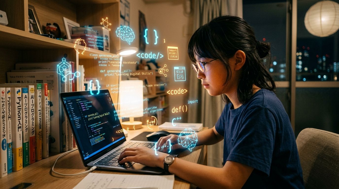 プログラミングを学ぶ中学生