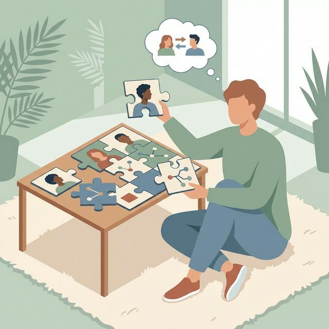 人間関係を見つめ直すパズルのイラスト