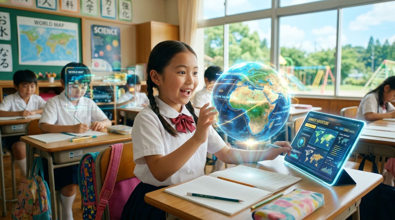 最新のデジタル学習に取り組む小学生