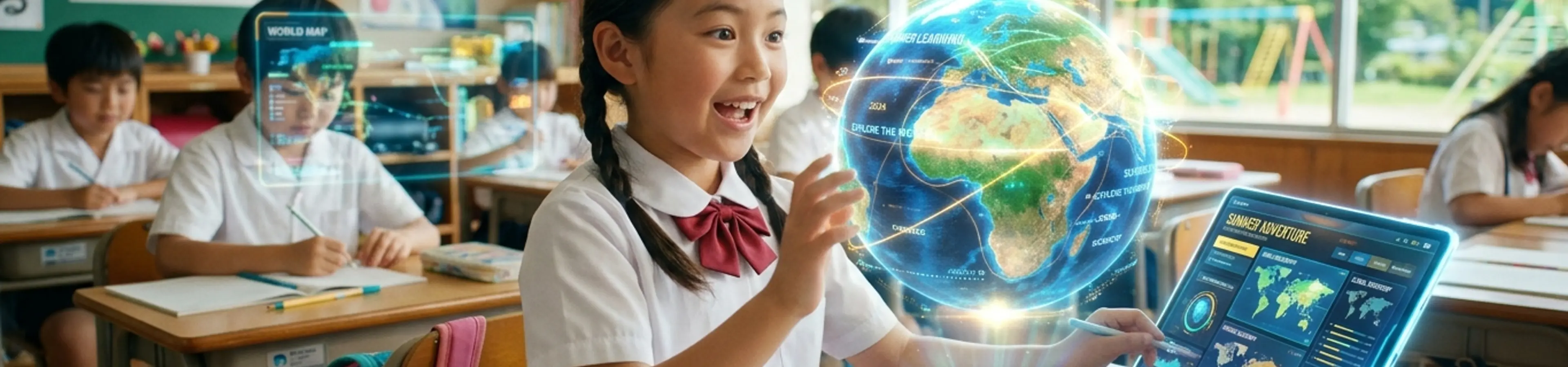 最新のデジタル学習に取り組む小学生