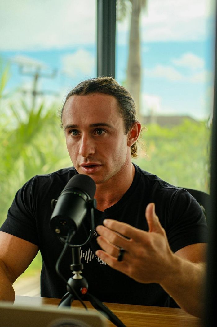 Darren Lee recording the Voics podcast