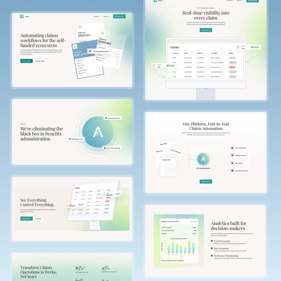 Compilation of website screen designs for Amera, designed by Push Refresh