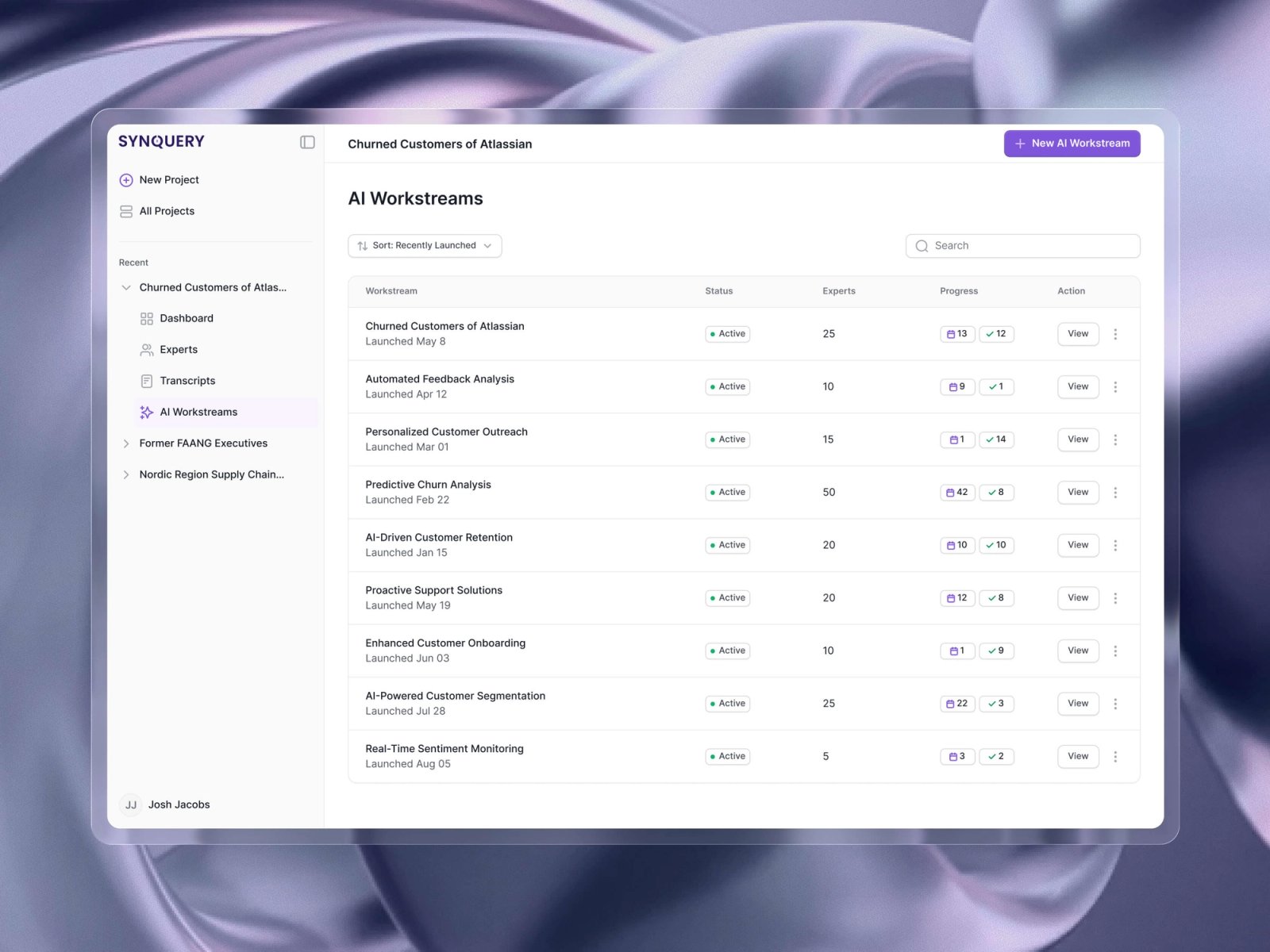 Screen from the UI of the Synquery.ai Platform, designed by Push Refresh 