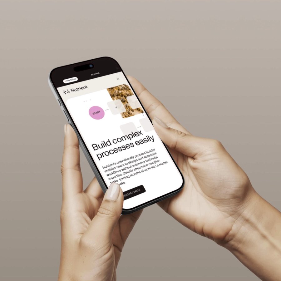 Phone showcasing a page from Nutrient's Webflow Website, developed by Push Refresh