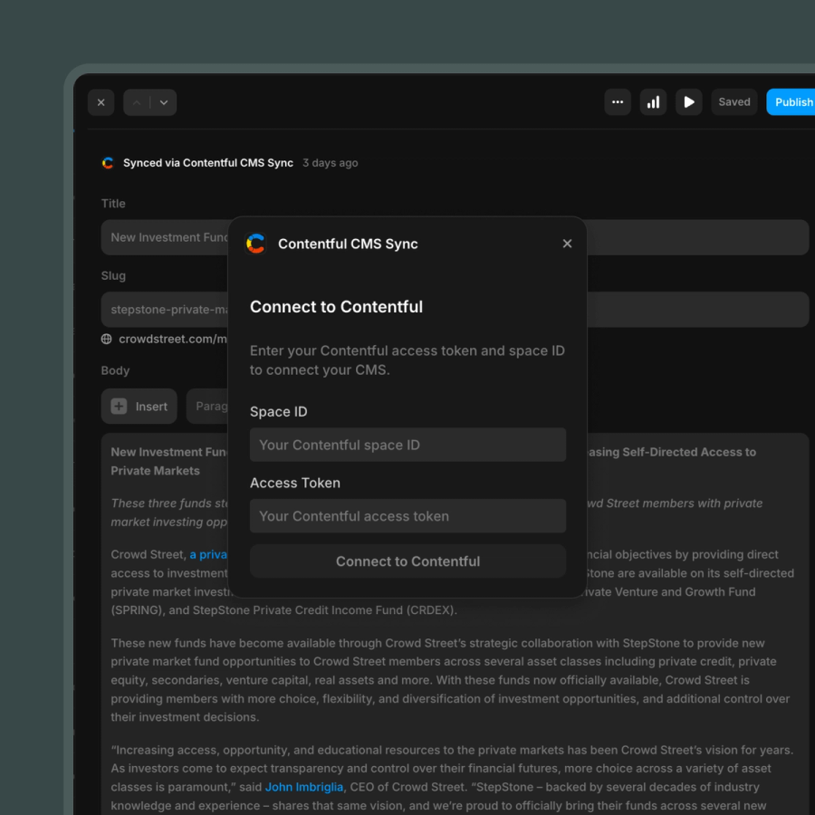 Crowd Street's CMS collection showcasing the Contentful Framer Sync plugin built by Push Refresh