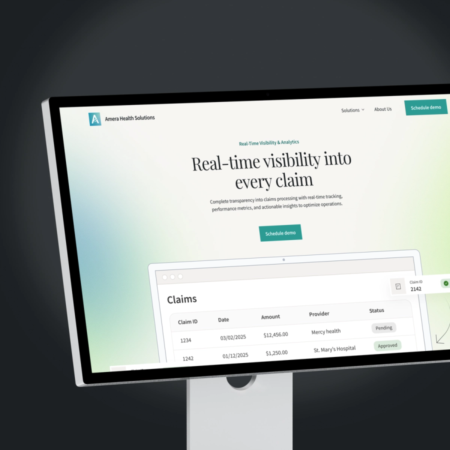 Desktop showcasing the Amera website, designed by Push Refresh