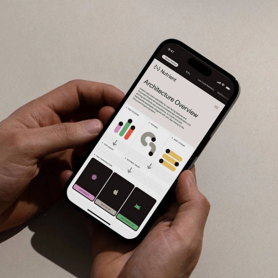 Phone showing the Nutrient Webflow website, developed by Push Refresh