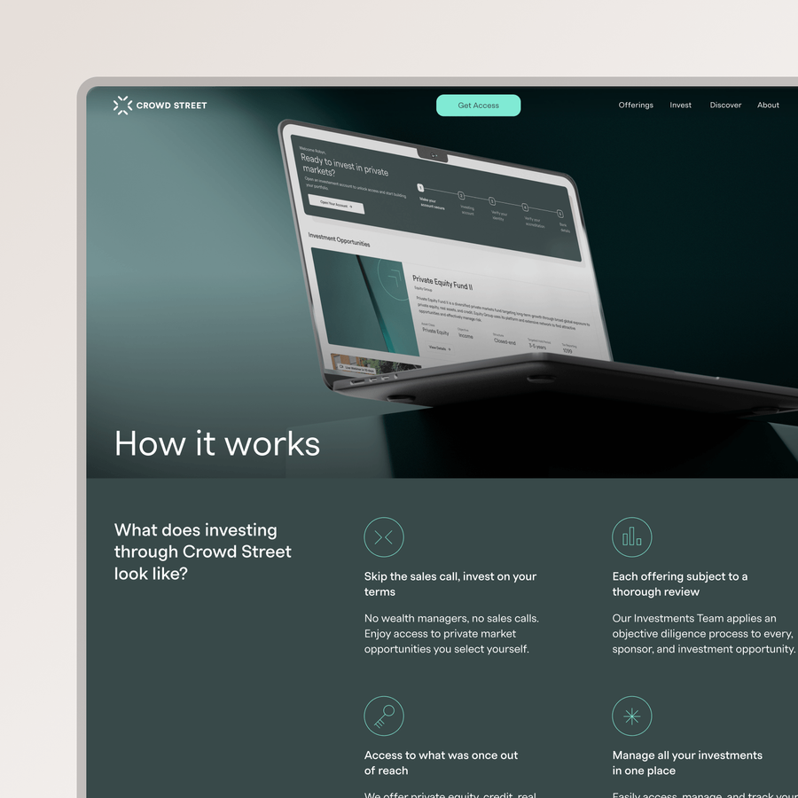 Browser showing Crowd Street's Framer website, developed by Push Refresh