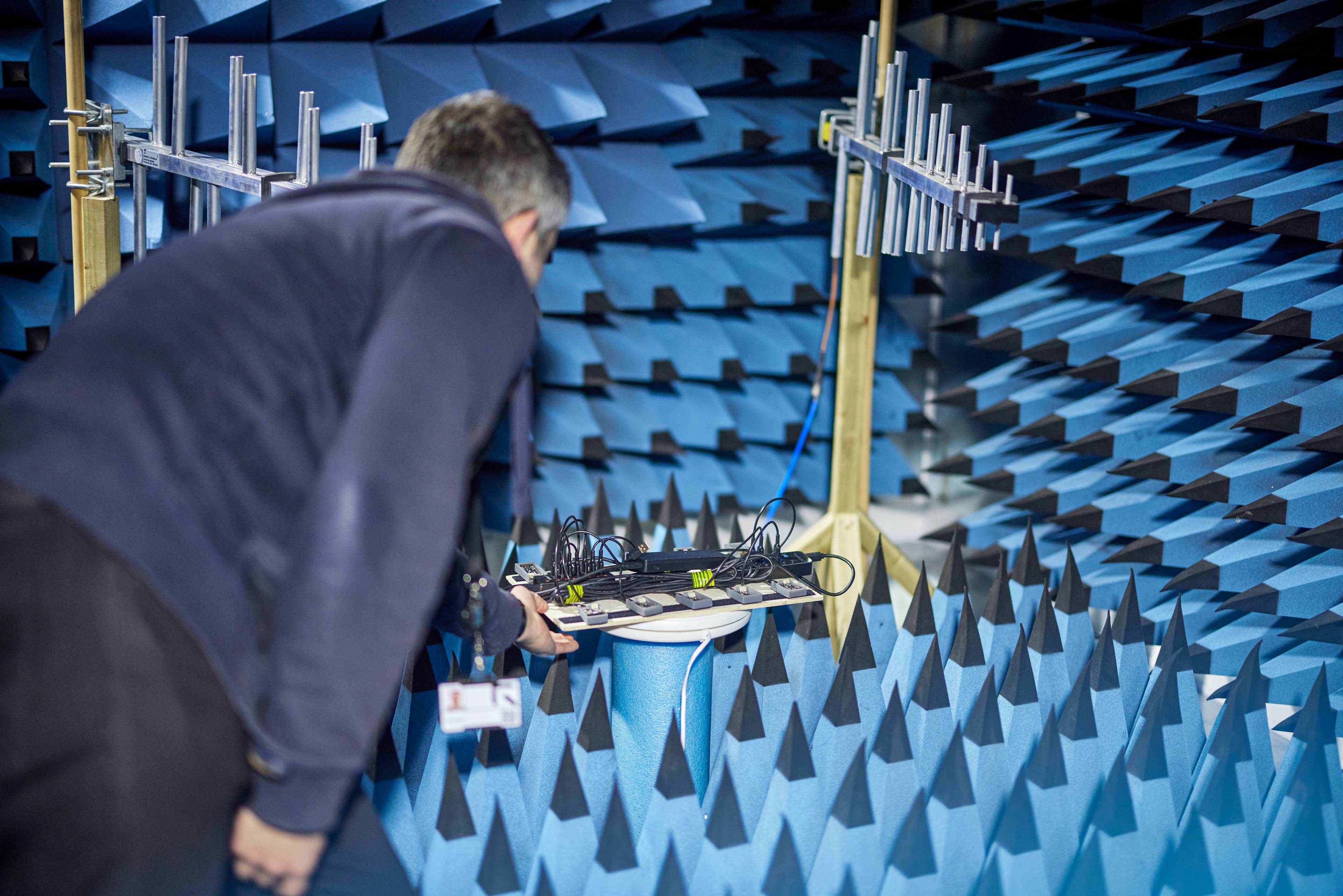 RF Engineer testing within the Rowden semi-anechoic chamber