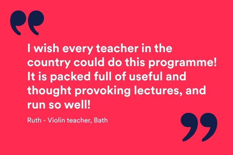 White text quotation from Musicians of Change teacher on a red background