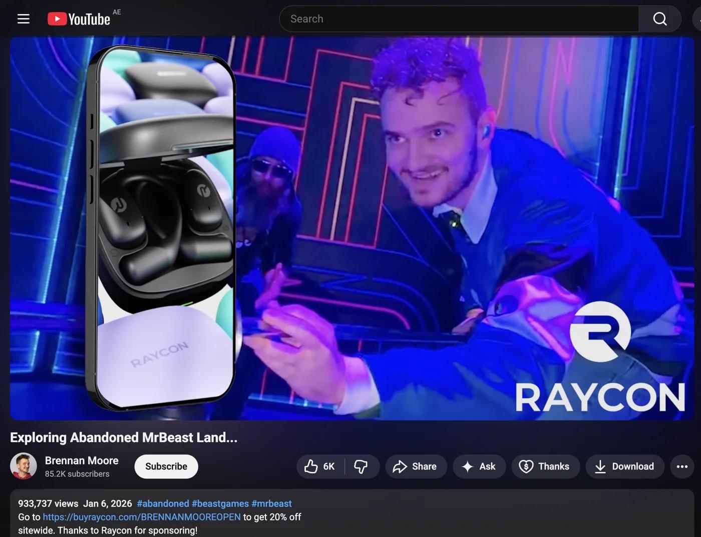 Creator portrait: Brennan Moore in a Raycon integration