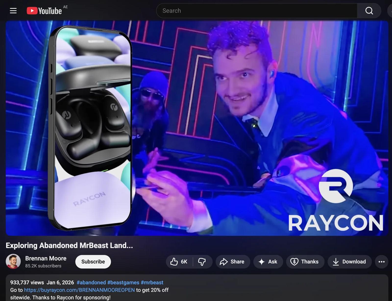 Creator portrait: Brennan Moore in a Raycon integration