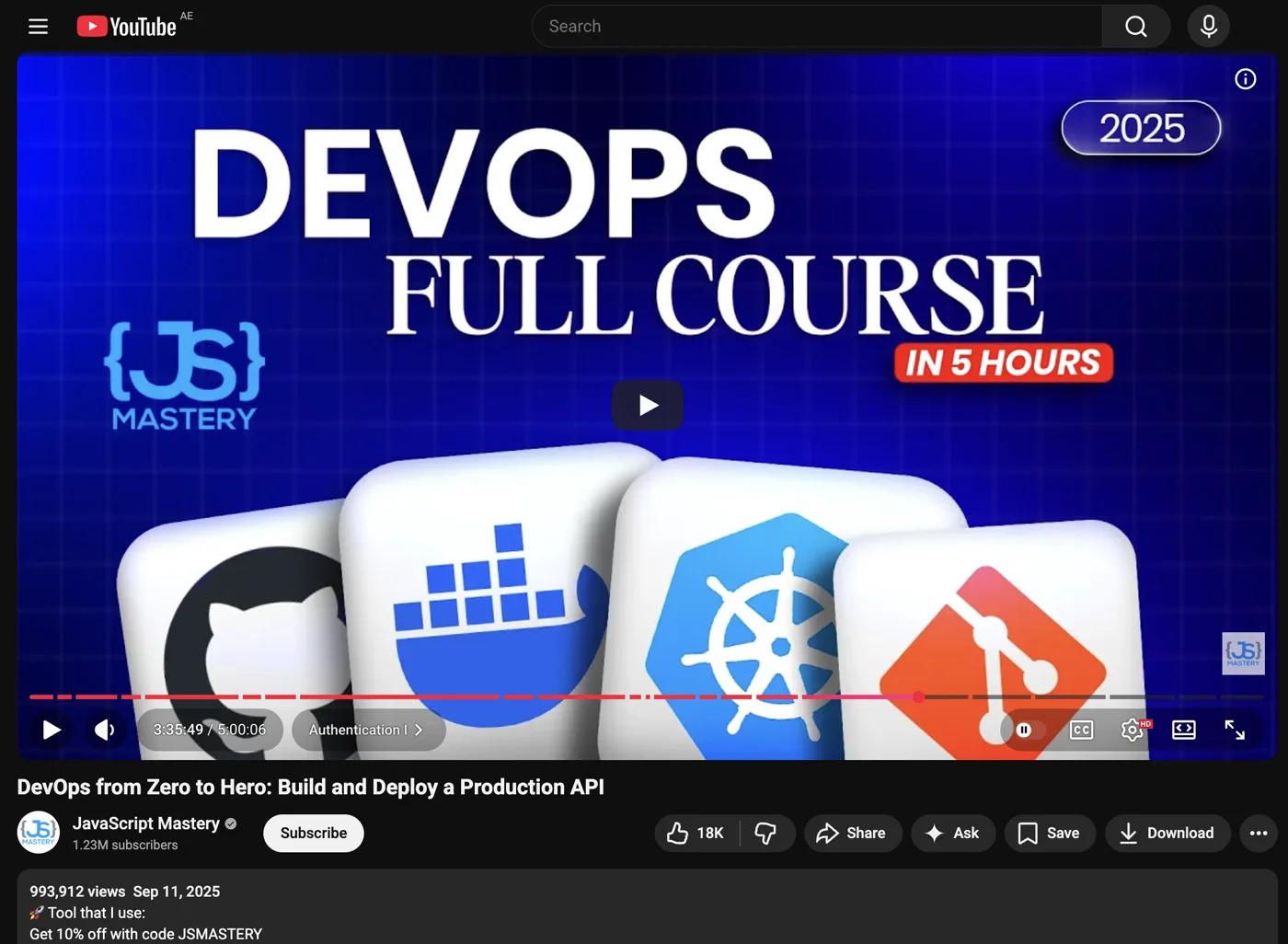 JavaScript Mastery dedicated video hero, sponsored by Warp