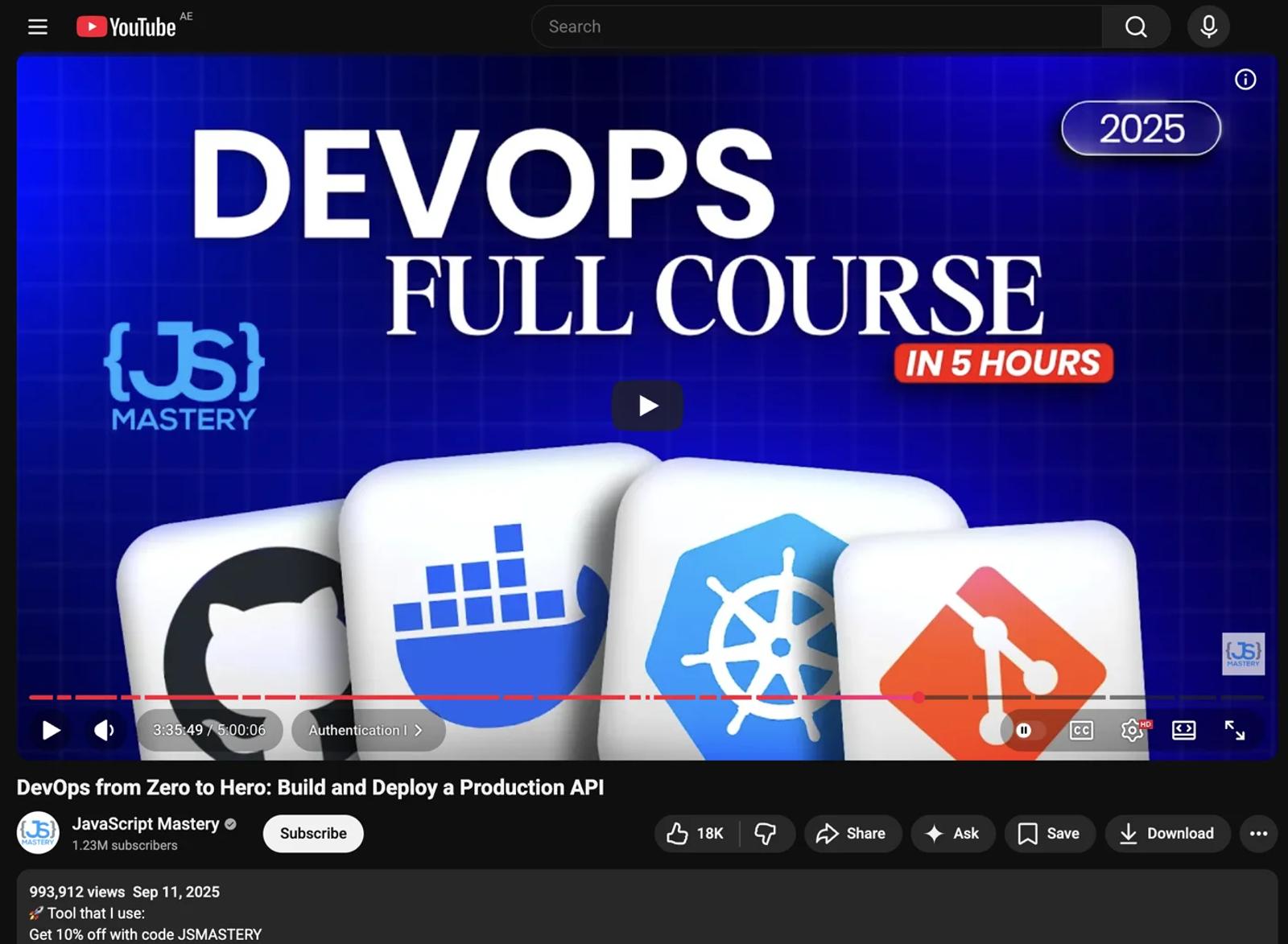 JavaScript Mastery dedicated video hero, sponsored by Warp