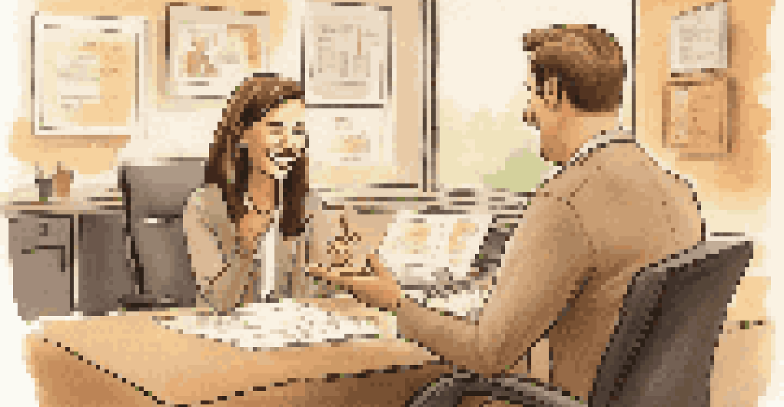 A manager giving constructive feedback to an employee in a warm and supportive office environment.