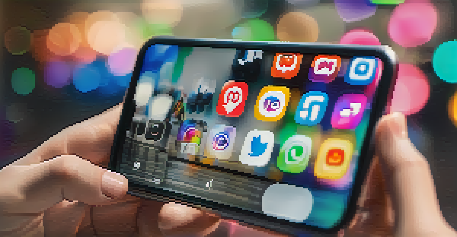 A close-up of a smartphone showing an engaging social media feed with colorful images and comments, highlighting modern technology.