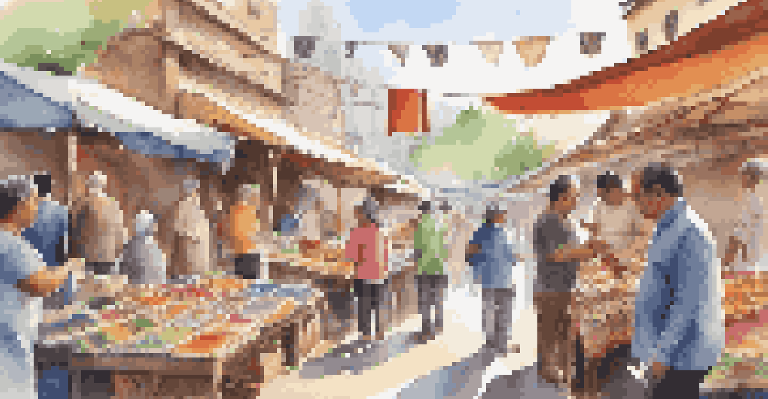A local entrepreneur showcasing handmade crafts at a vibrant community market, with colorful displays and people browsing around happily.