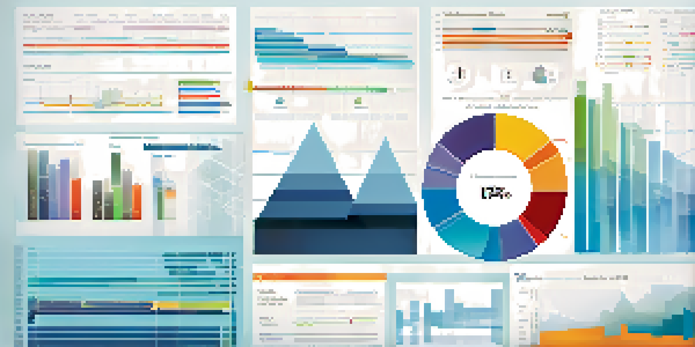 An infographic displaying different data visualization techniques such as bar charts, pie charts, and line graphs, with a blue-to-white gradient background.
