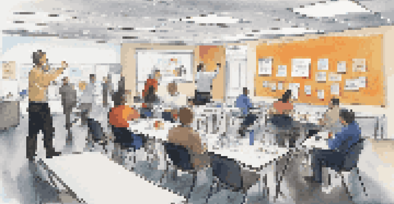 Employees participating in a crisis management training session, practicing role-playing exercises in a bright room.