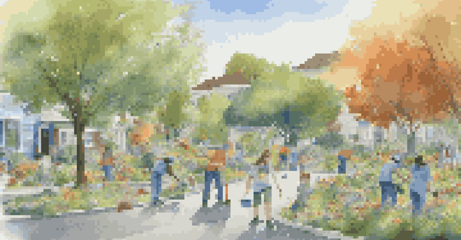 Community members participating in a clean-up event in a park, collecting litter and enjoying a sunny day together.