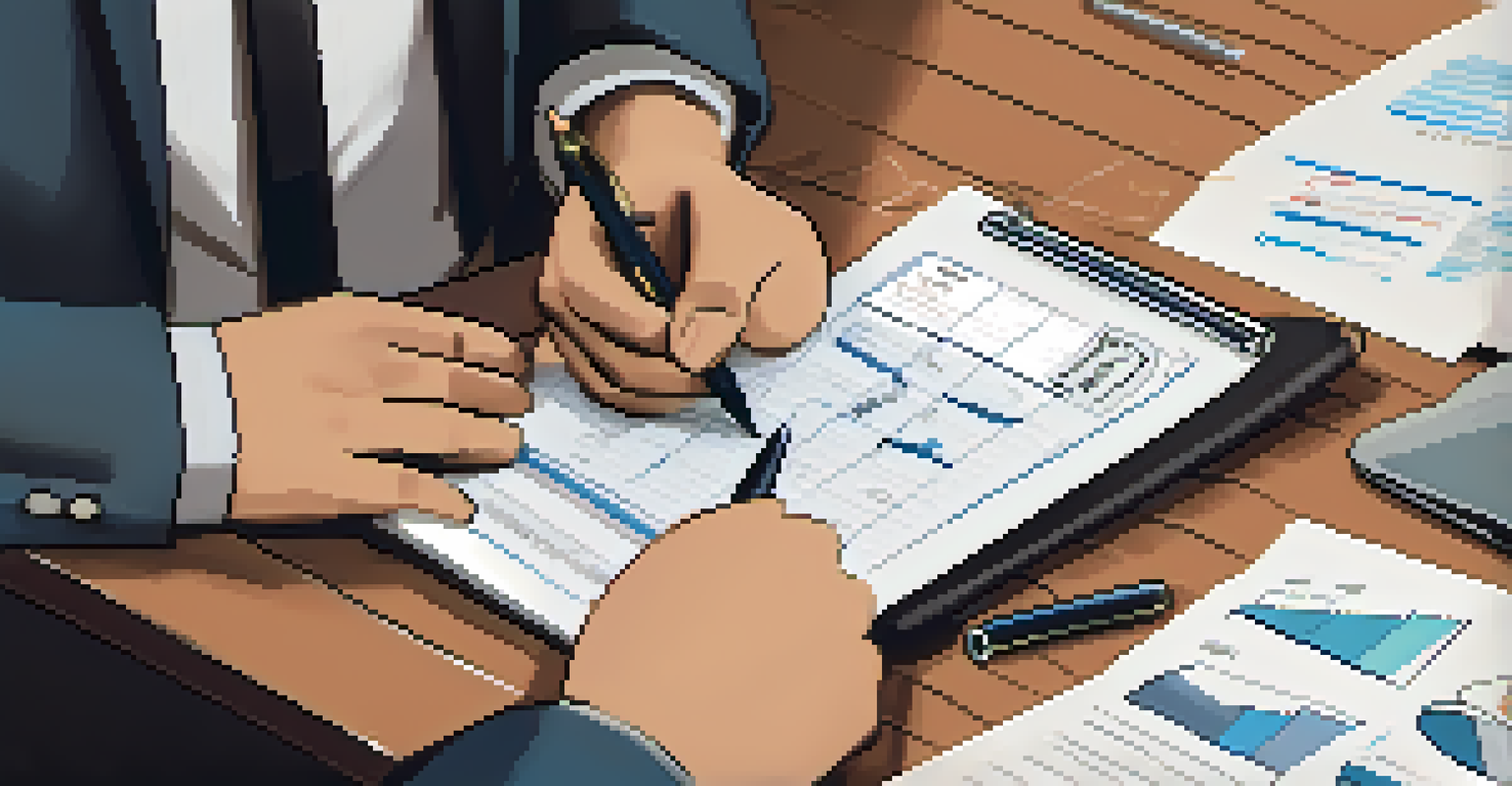 A close-up of a hand writing on a notepad during a meeting focused on integration strategy.