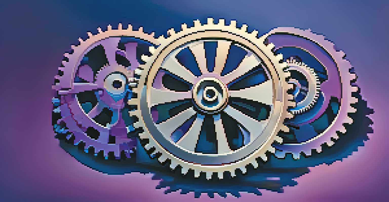 Abstract gears symbolizing various B2B marketing strategies against a gradient background.